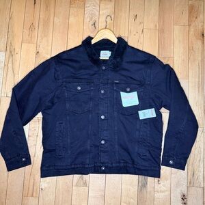 Wrangler Navy Jacket with Black Faux Fur Collar